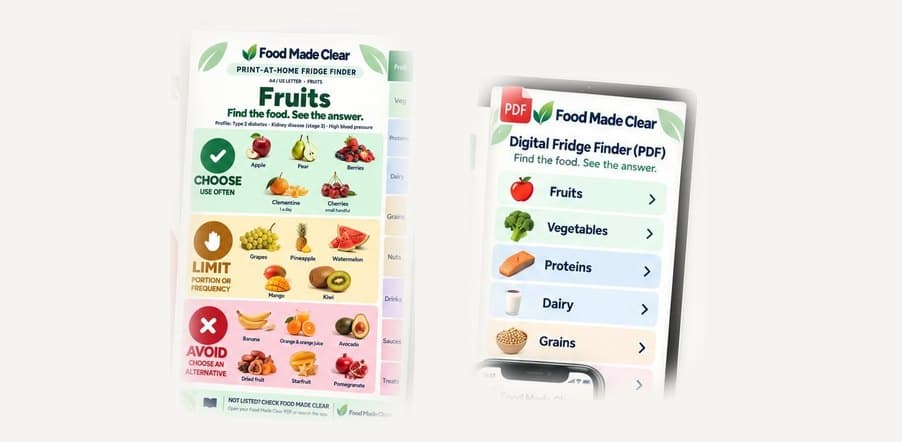 Drinks and Seasonings fridge sheets held on a steel fridge door with magnets
