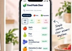 The Food Made Clear app on a phone, showing avocado as Choose